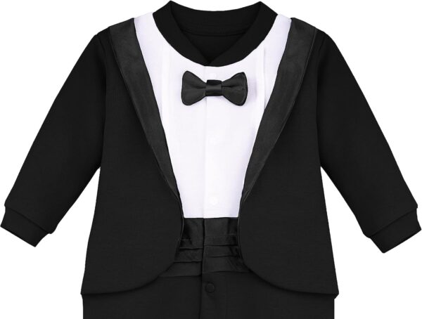 Lilax Baby Boy Gentleman Tuxedo Footie Christmas Holiday Outfit with Bow Tie - Image 4