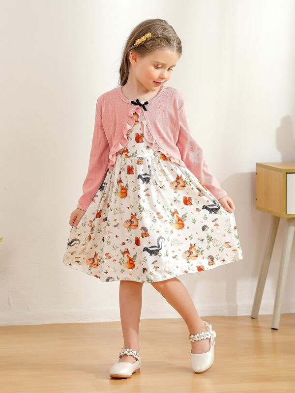 Baby Girl Dress With Cardigan Clothes Set Toddler Girls Long Sleeve Bow Button Cardigan + Sundress Suit Kids Knitted Cropped Sweaters Tops Dress 2 Piece Outfits 1-5 Years - Image 3