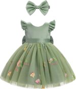 IDOPIP Baby Girls Toldder Girls Flutter Sleeve Sequins Strawberry Floral Embroidered Ruffle Sleeve Tulle Dress with Headband Party Wedding Dress