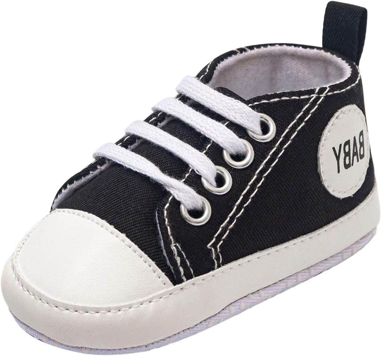 71FQ4WBRiLL._AC_SL1500_.jpg Toddler High Top Canvas Laces Up Infant First Walking Shoes Soft Flat Sole Baby Girls Trainers Breathable Boys Cute Lightweight Sneakers Outdoor - Image 1