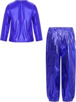 YiZYiF Kids Boys Girls Jazz Hip Hop Street Dance Clothes Shiny Metallic Long Sleeve T-Shirt with Harem Pants Set Dancewear - Image 2