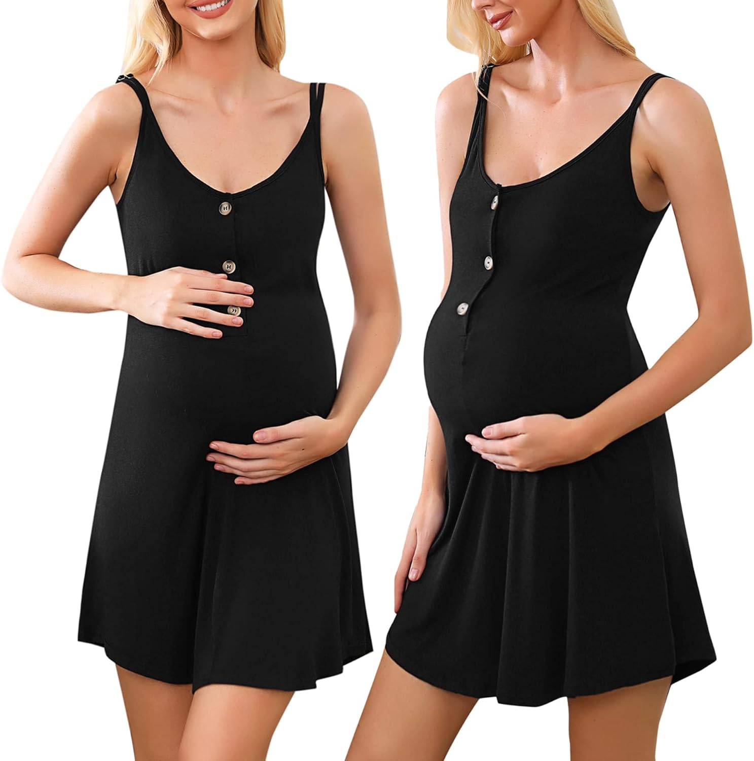 71FW4xuihXL._AC_SL1500_.jpg Aseniza Women's Maternity Nightdress Nightwear Nursing Breastfeeding Pregnancy Sleeveless Button Front Pyjamas Loungewear Labour Delivery Nightie for Hospital Gown - Image 1