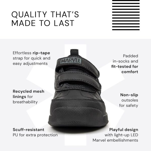 Boys School Shoes - Marvel LED Trainers, Black Light Up Trainers - Durable, Scuff Resistant PU School Shoes - Image 4