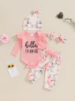 Edhomenn Baby Girls 3 Piece Fall Outfit Long Sleeve Romper and Floral Long Pants with Bow Headband - Image 6