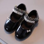 In𝐟𝐚𝐧𝐭 Baby Girls Mary Jane 𝐅lats Adjustable Lace Edge Loafers with Rhinestones Non-Slip Bowknot Princess Wedding Dress Shoes Toddler Crib Shoes Princess Casual Shoes Baby Shoes Girl Shoes - Image 5