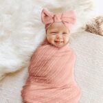 DRESHOW Newborn Baby Blanket Soft Swaddle Blankets for Infant Swaddling Receiving Warm Wraps with Bow Hat Headband - Image 3