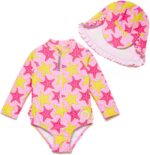 BONVERANO Infant and Baby Girl Swimsuits/Rashguard One Piece UPF 50+ Sun Protection Ruffle Zipper with Sun Cap.