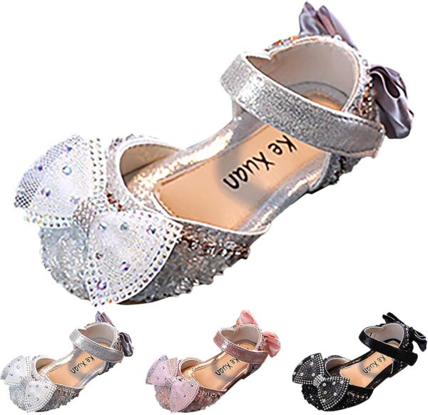 FGUUTYM Spring and Sandals Dress Performance Dance Shoes Mesh Pearl Rhinestone Bow Sandals Toddler Boy, black, 1 UK - Image 2