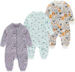 Newborn Baby Boys Girls one-Piece Sleepsuit 3 Pack 2-way Zip Footed Pajamas for Play and Sleep