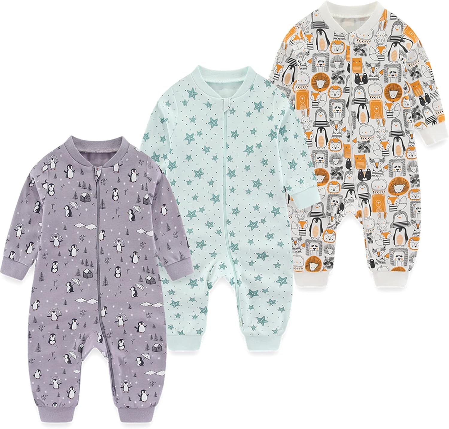 71Gcj8JMaL._AC_SL1500_.jpg Newborn Baby Boys Girls one-Piece Sleepsuit 3 Pack 2-way Zip Footed Pajamas for Play and Sleep - Image 1