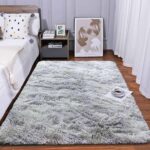GISIONLARI Rugs Living Room Soft Bedroom Rug Fluff Area Rugs Shaggy Carpets Non-Slip Modern Luxury Fur Carpet for Kids Room Comfy Home Decor Floor Mat (Grey White, 120 x 170 cm) - Image 2