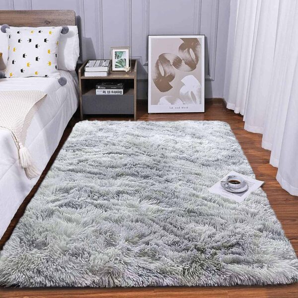 GISIONLARI Rugs Living Room Soft Bedroom Rug Fluff Area Rugs Shaggy Carpets Non-Slip Modern Luxury Fur Carpet for Kids Room Comfy Home Decor Floor Mat (Grey White, 120 x 170 cm) - Image 2