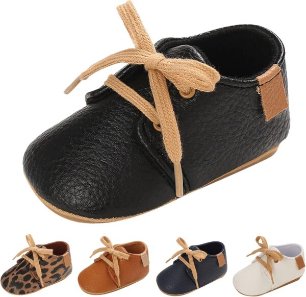 Infant Toddler PU Leather Soft Sole Baby Shoes Boys and Girls Non Slip Floor Casual Shoes Lightweight Lace Up Comfortable Solid Color Simple Baby Boy Girl - Image 4