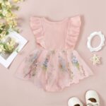 JiAmy Baby Girl Clothes Newborn Floral Embroidery Mesh Tulle Romper Toddler Ruffle Short Sleeve Bodysuit Spring Summer Baby Girl Dress for 0-24 Months - Image 2