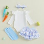 Qianderer Newborn Baby Girl Easter Outfit Bunny Clothes Long Sleeve Romper+Bloomers Tutu Skirt+Socks+Headband 4Pcs - Image 4