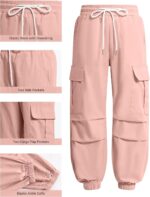 JiAmy Girls Cargo Trousers, Elastic Waist Casual Baggy Parachute Trousers Multi Pockets Dance Joggers Y2k Kids Pants for 5-14 Years - Image 3