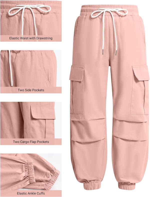 JiAmy Girls Cargo Trousers, Elastic Waist Casual Baggy Parachute Trousers Multi Pockets Dance Joggers Y2k Kids Pants for 5-14 Years - Image 3