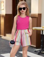 Arshiner Girls Toddler Summer Outfits Clothing Sets Short Casual Fashion Solid Color Tank Top and Shorts Sets Kids 2 Piece Clothing Set Beach Outfits 5-13 Years - Image 2