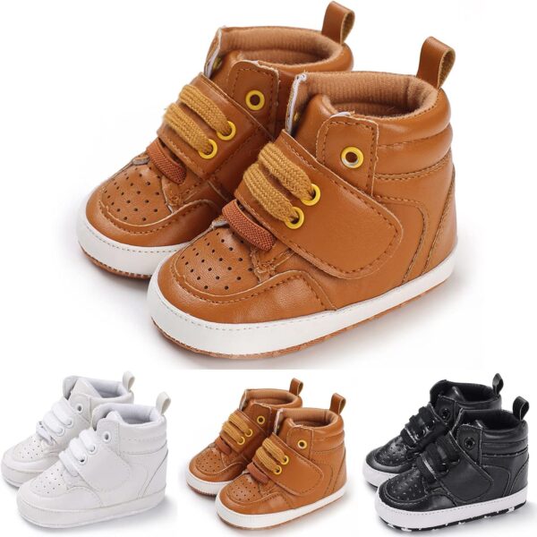 Spring And Summer Children Baby Toddler Shoes Boys And Girls Floor Sports Shoes Flat Bottom Breathable Light High Top Solid Color Baby Boy Boots (White, 0-6 Months) - Image 3