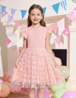 Arshiner Girls' Dresses Toddler Tulle Dress Flying Sleeves Princess Dress Festive Dress Tutu Children's Dress Cotton Party Dress Birthday Wedding Summer Dress 2-7 Year - Image 2