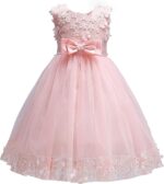 Discoball Girls Princess Dress,Tulle Bow Lace Embroidery Flower Girl Dress,Birthday Party Wedding Bridesmaid First Communion Girls' Dresses for 1-10 Years