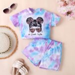 KONFEN Baby Girl Summer Outfits, Tie-dye Short Sleeve Top + Shorts 2PCS Set, Girl Summer Clothes Short Sleeves T Shirt and Shorts Suit Casual Infant Outfit Set for 12 Months - 5 Years Old Girls - Image 2