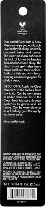 e.l.f. Clear Brow & Lash Mascara, Glossy, Shiny, Lightweight, Easy To Use, Conditions Hairs, Gives Brows Soft Flexible Hold, Compact, All-Day Wear 2.5ml, crystal (clear) - Image 2