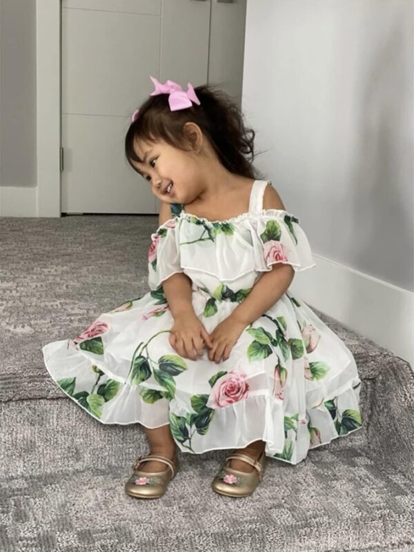 Derouetkia Toddler Baby Girls Summer Floral Dress Off Shoulder Skirt Chiffon Princess Dresses Suspender Sundress for Little Girls - Image 5