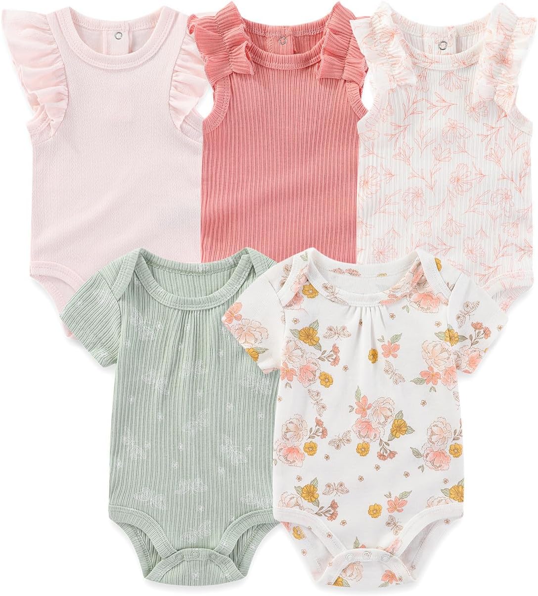 71HnFtWnML._AC_SL1500_.jpg Newborn Baby Short Sleeve Bodysuits Cotton One-Piece Baby Boy Girl Clothes 5-Pack - Image 1