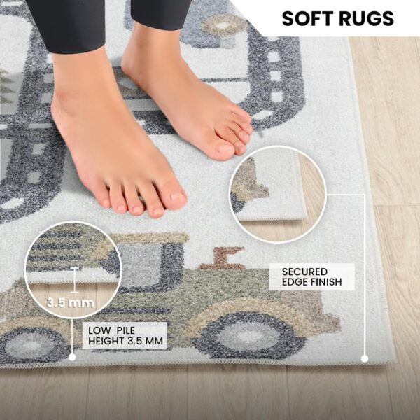 Livabliss Road Track Washable Kids Rug - Childrens Rug for Bedroom 160x160 cm, Machine Washable Rug for Girls & Boys Bedroom Rug, Playroom & Nursery Rugs - Girl or Boy Room Baby Rug, Kids Carpet Cream - Image 4