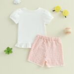 Baby Girl Summer Clothes Set Baseball Embroidery Short Sleeve Ruffle T Shirt Plaid Shorts Toddler Girls Outfit - Image 3
