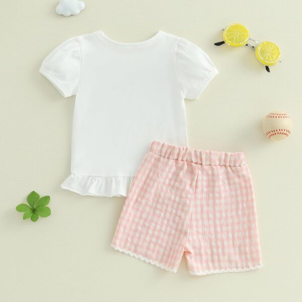 Baby Girl Summer Clothes Set Baseball Embroidery Short Sleeve Ruffle T Shirt Plaid Shorts Toddler Girls Outfit - Image 3