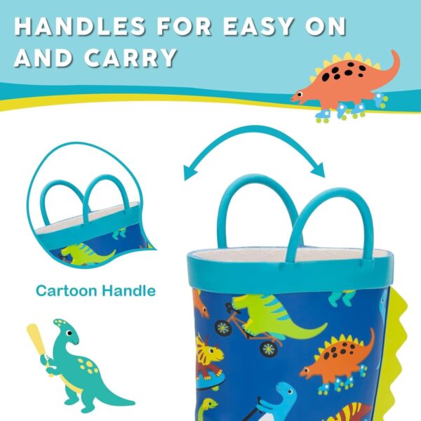 FUNCOO PLUS Toddler Wellies Kids Rubber Wellington Boots Waterproof Rain Boots for Boys and Girls with Handles in Fun Pattern - Image 3