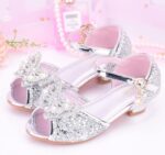 Girls Kids Sequins Pearl Bow Sandals High Heels Ankle Closed Toe Summer Shoes Slip On Comfy Dress Dance Loafers Toddler Boys Sandals Size 9c Big Kid Slide Sandals( - Image 2