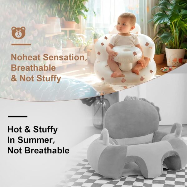 Inflatable Baby Seat for Babies 3-36 Months, Inflatable Baby Seat for Sitting Up, Blow Up Baby Floor Seat with Built in Air Pump，Baby Support Seat Shower Chair for Home (Bear Head with Tray) - Image 6