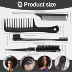 SWEET VIEW 4 Pcs Hair Styling Brush Set with 1 Pcs Edge Brush 1 Pcs Bristle Hair Brush 1 Pcs Rat Tail Comb 1 Pcs Wide Tooth Comb, Hair Comb Set for Slick Baby Hair and Flyaways - Black - Image 2