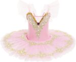 Odizli Ballerina Costume for Girls Flutter Sleeve Lace Pearl Embroidered Tulle Tutu Ballet Dress + Hair Clip + Armbands - Image 2