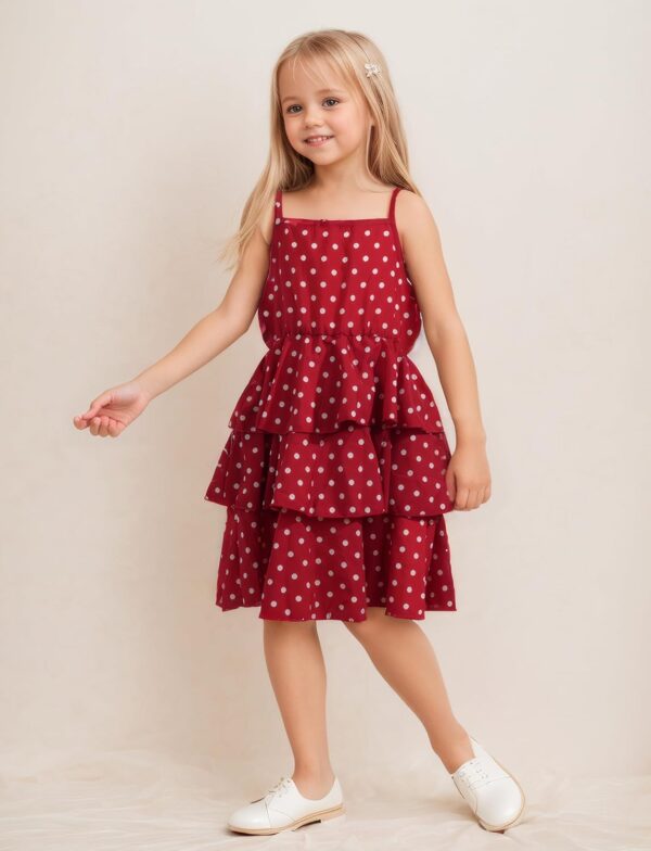 FEOYA Kids Girls Tutu Dress Sleeveless Summer Dress Spaghetti Strap Polka Dot Retro Outfit 3 Layers Ruffle Dress Fashion Casual Clothes for 4-10 Years 110-160 - Image 4