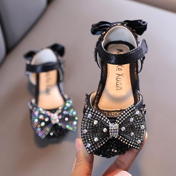 FGUUTYM Spring and Sandals Dress Performance Dance Shoes Mesh Pearl Rhinestone Bow Sandals Toddler Boy, black, 1 UK - Image 3
