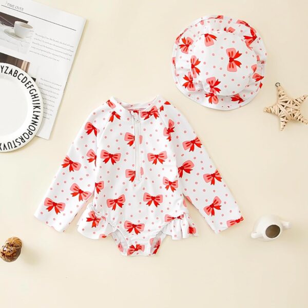 Nicoxijia Baby Girls Long Sleeve One Piece Swimming Costume Zipper Swimsuit Swimwear Bathing Suit Rash Guard with Sun Hat Set - Image 2