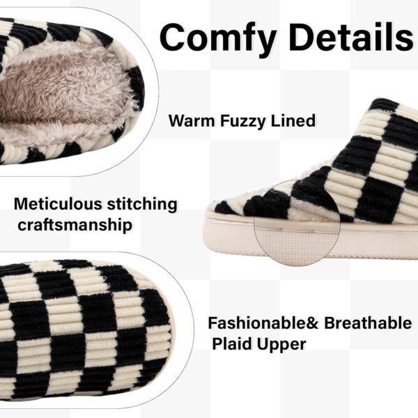 Waysoland Women Men House Slippers,Fuzzy Plaid Slides Memory Foam Checkered Slippers Slip on Anti-Skid Sole Bedroom Cloud Sippers Indoor Outdoor - Image 2