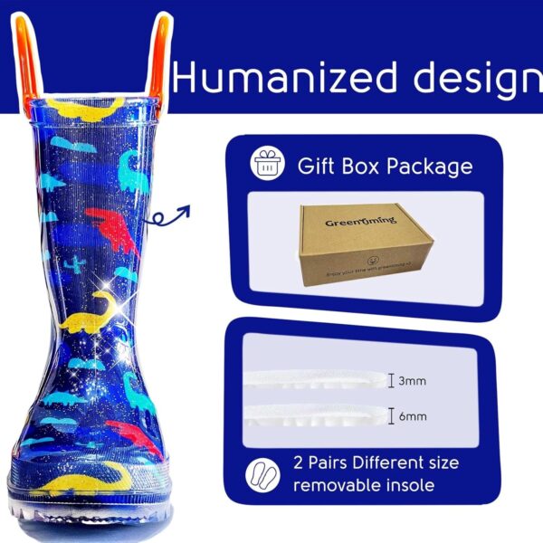 Toddler Wellies for Girls Boys, Light Up Waterproof Wellington Boots with Pull On Handles, Wellies for Kids Lightweight Boots - Image 5
