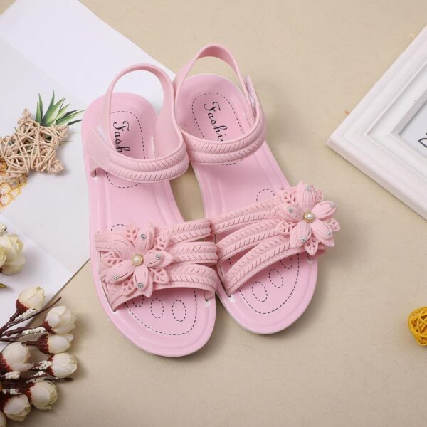 Girls Kids 𝗣ink Rubber Sandals Soft Flat Flower Summer Shoes Strap Non Slip Shower Water Sandals Childrens Fashion - Image 3