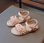 MINBEI Girls Sandals Toddler Little Girls Sandals with Pearls Flower Summer Breathable Leather Shoes - Image 2
