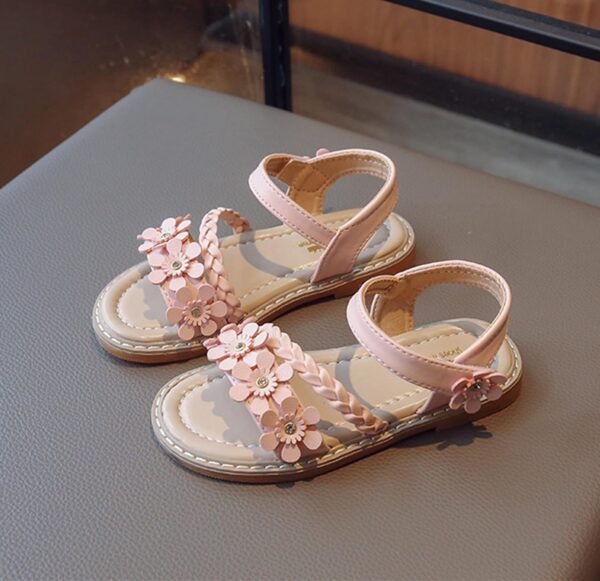 MINBEI Girls Sandals Toddler Little Girls Sandals with Pearls Flower Summer Breathable Leather Shoes - Image 2