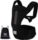 Bebamour Baby Carrier Newborn to Toddler Baby Carrier Hipseat 0-36Months with Head Hood, 3 PCS Teething Pads, Waist Extender, Black Pro - Image 3