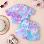 KONFEN Baby Girl Summer Outfits, Tie-dye Short Sleeve Top + Shorts 2PCS Set, Girl Summer Clothes Short Sleeves T Shirt and Shorts Suit Casual Infant Outfit Set for 12 Months - 5 Years Old Girls - Image 3
