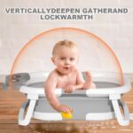 LiveGo Collapsible Baby Bathtub, Foldable Infant Tub for Newborn to Toddler (0-36 Months), Real-Time Temperature Monitor, Soft Cushion, Portable, Anti-Slip Feet, Drain Hole for Easy Use (Grey-A) - Image 3