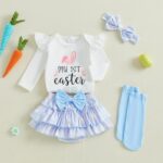 Qianderer Newborn Baby Girl Easter Outfit Bunny Clothes Long Sleeve Romper+Bloomers Tutu Skirt+Socks+Headband 4Pcs - Image 3