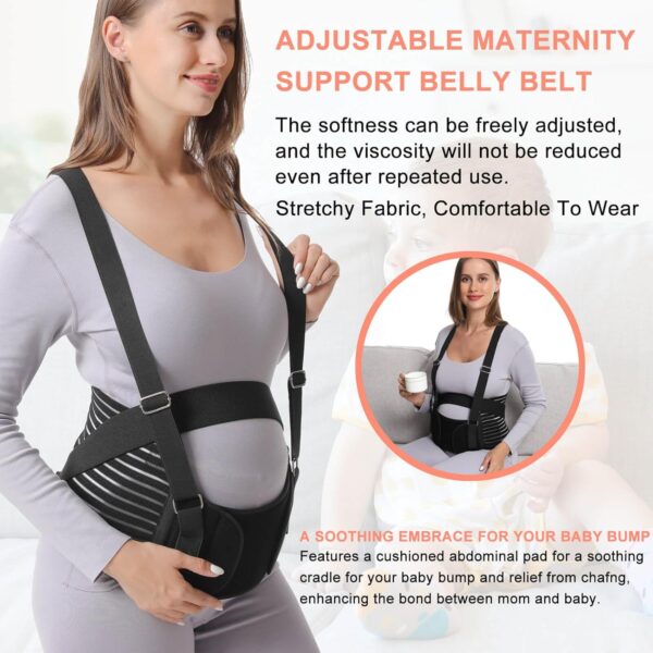 DOEOMK 5 in 1 Pregnancy Support Belt, Pregnancy Seat Belt with Shoulder Straps, Postpartum Belly Wrap, Maternity Belly Bands & Support for Relieve Back, Pelvic, Hip Pain for Labour & Recovery (XL) - Image 3